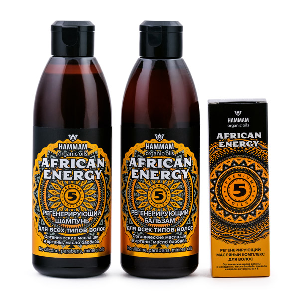 Набор регенерирующей африканской уходовой косметики African Energy для всех типов волос Hammam Organic Oils