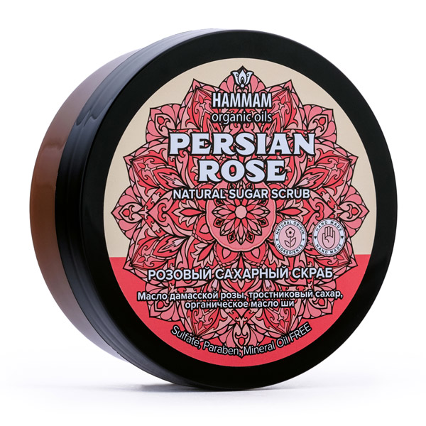 Персидский натуральный розовый сахарный скраб Persian Rose масло дамасской розы и тростниковый сахар Hammam Organic Oils