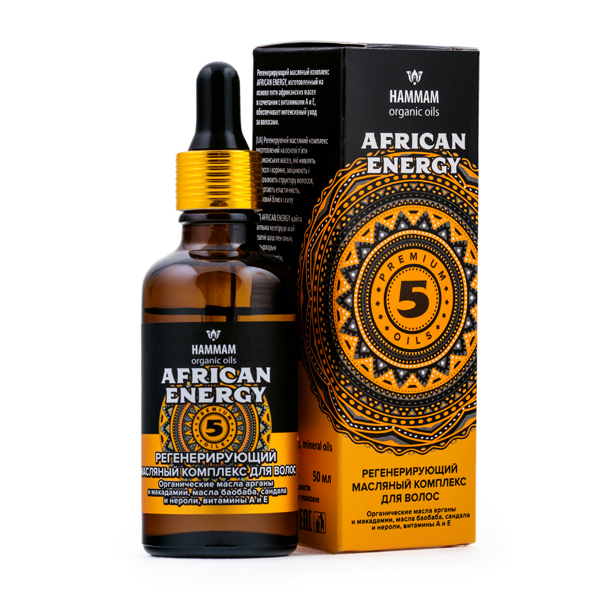 Регенерирующий африканский масляный комплекс African Energy для всех типов волос Hammam Organic Oils
