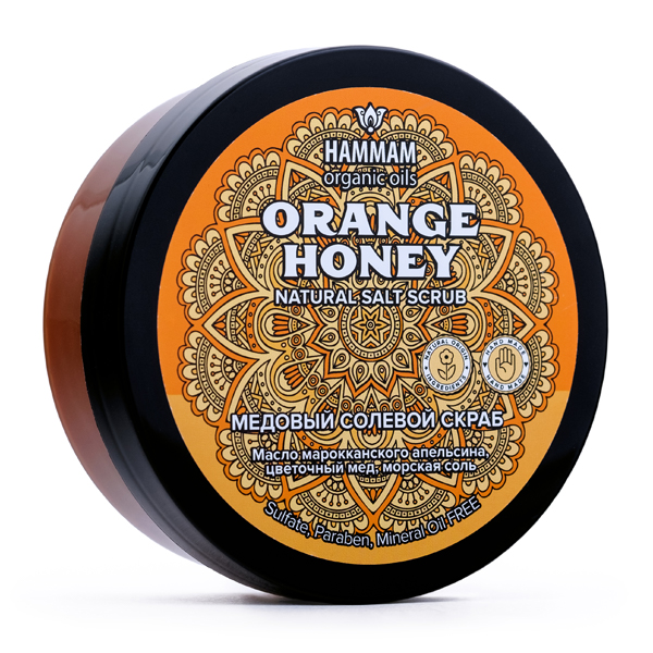Марокканский натуральный медовый солевой скраб Orange Honey цветочный мед и морская соль Hammam Organic Oils
